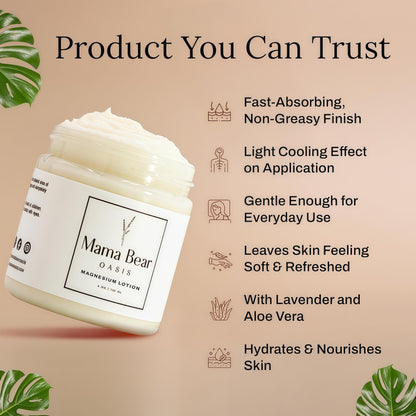 Mama Bear Oasis Lotion - Magnesium Cream - Lavender Magnesium Lotion for Foot, Hands, Legs, Toes Includes Arnica, Vitamin B6, Aloe Vera, MSM (Pack of 1)